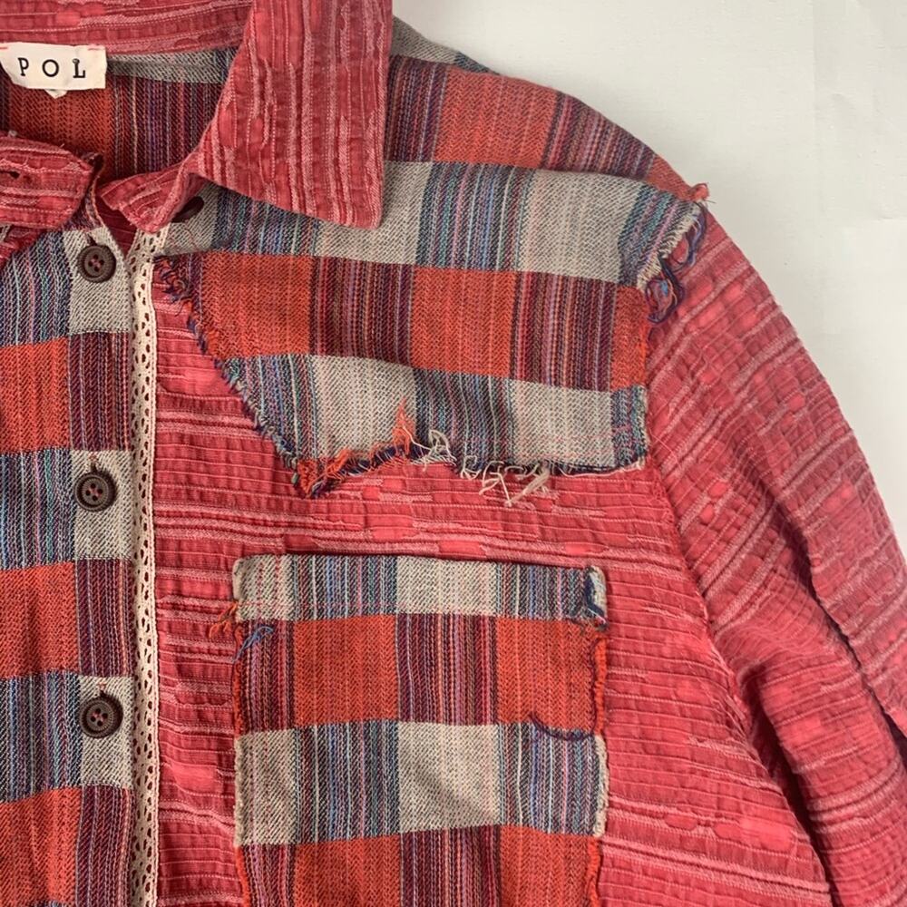 POL size small oversized patchwork button up shir… - image 6